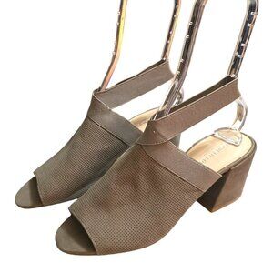 Kenneth Cole Taupe Hannon Perforated Leather Open Toe Slingback Sandal Sz 9.5